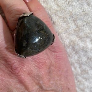 BIG Bold Beautiful Labradorite Triangular Stone Cradled By Silver Ring